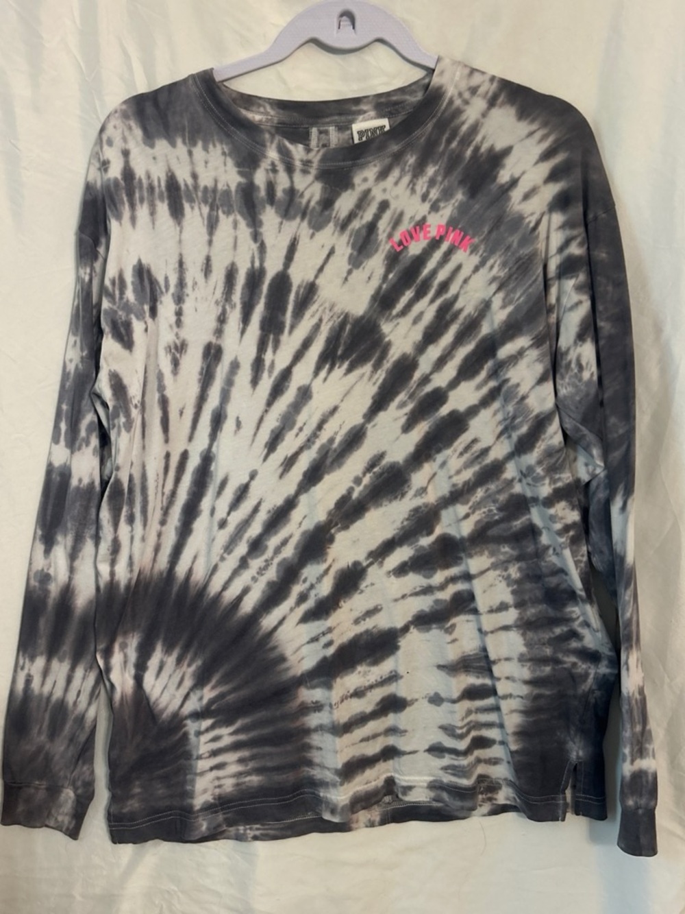 PINK Victoria's Secret Black & White Tie-Dye Long Sleeve Tee with Pink Logo
